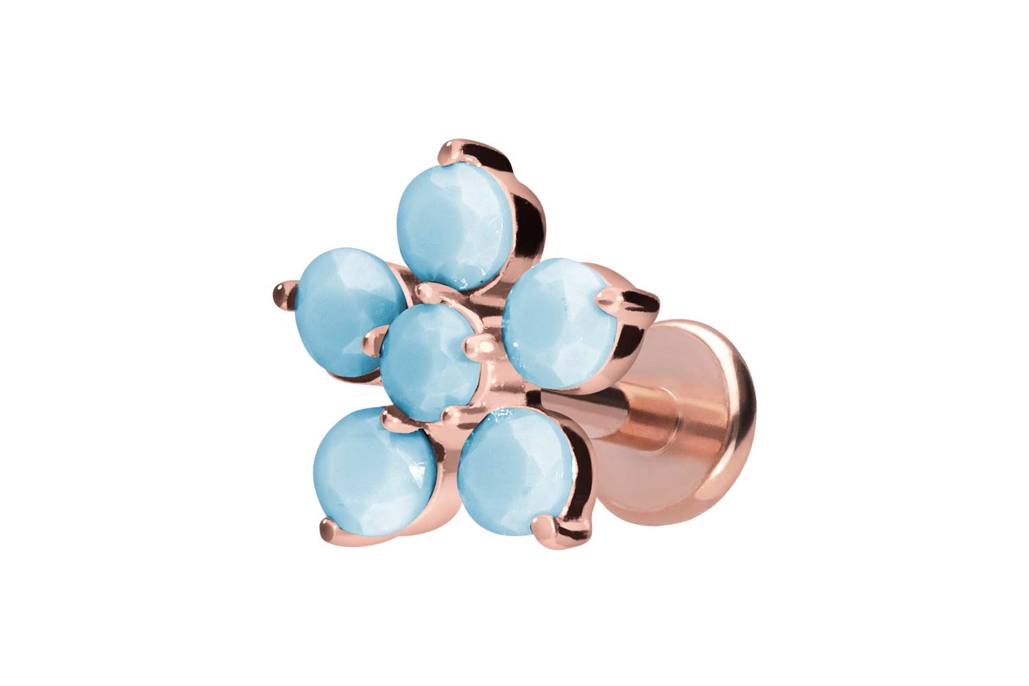 Titan Labret Piercing mit Push Fit BLUME + SYNTHETISCHE TÜRKISE